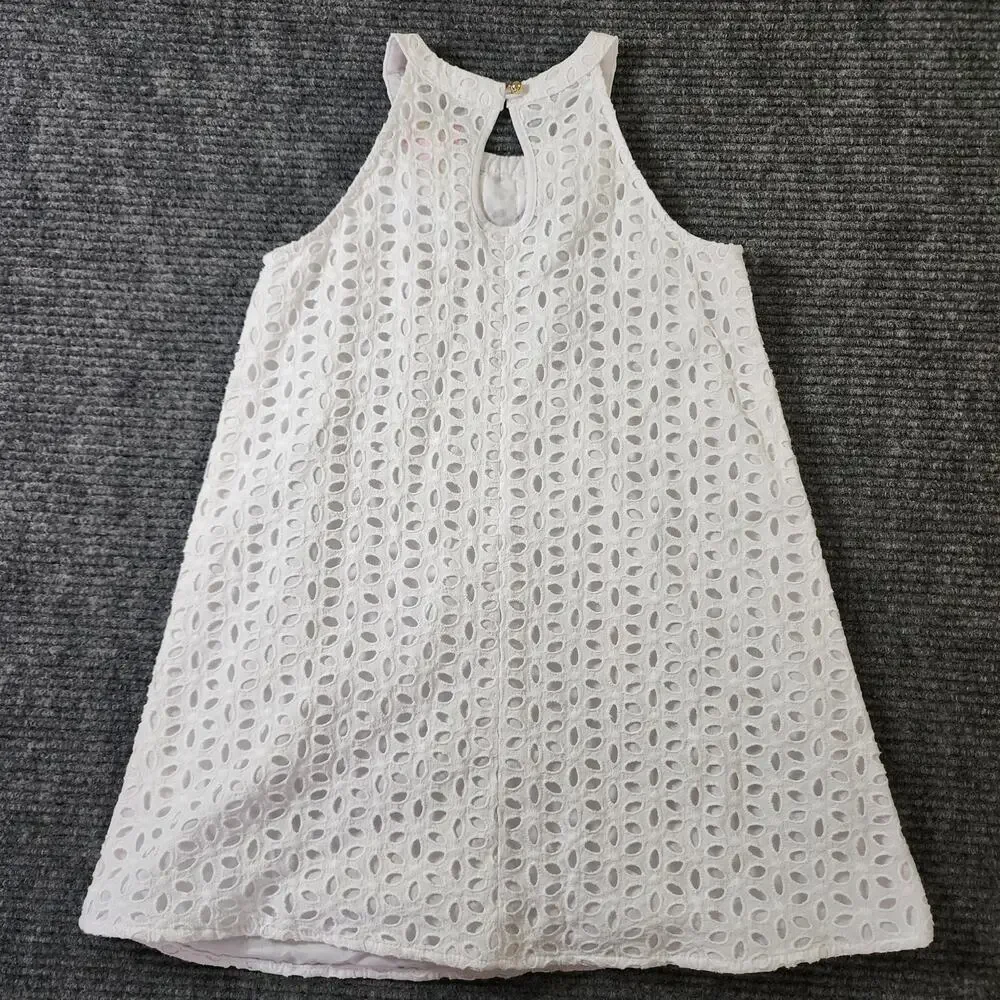 Lilly Pulitzer Girl's Size 7 Mini Pearl Shift White Flower Eyelet Pattern Dress